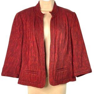 Coldwater Creek Womens Warm Red Jacquard Textured Open-Front Cotton Blazer Sz 10